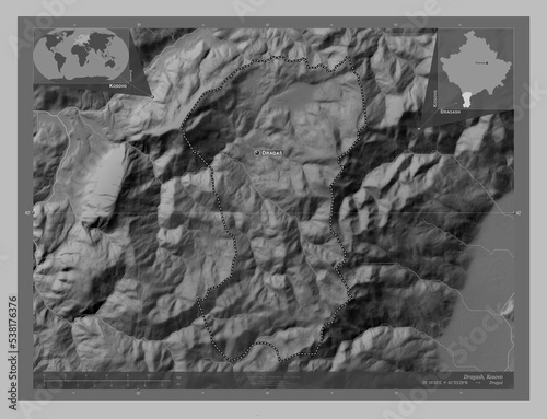 Dragash, Kosovo. Grayscale. Labelled points of cities photo
