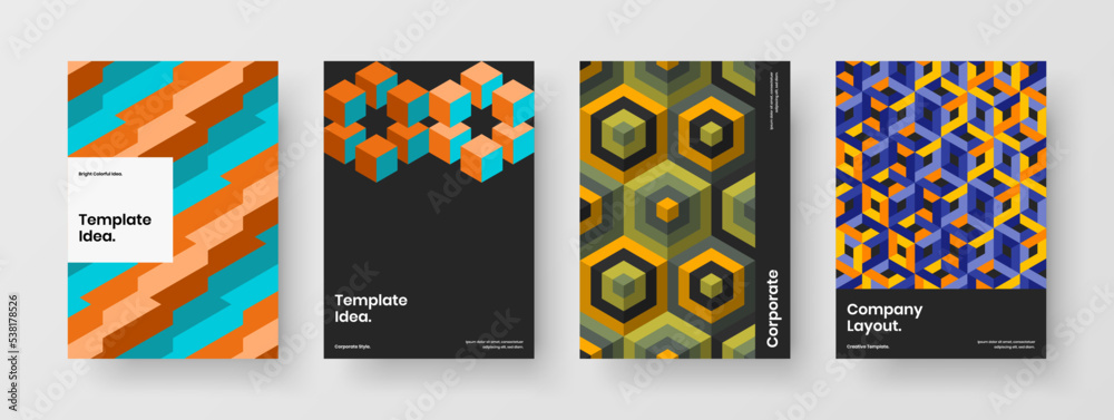 Isolated flyer A4 vector design layout collection. Amazing geometric pattern placard illustration composition.