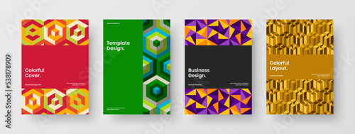 Amazing geometric tiles company brochure concept collection. Minimalistic pamphlet vector design illustration composition.