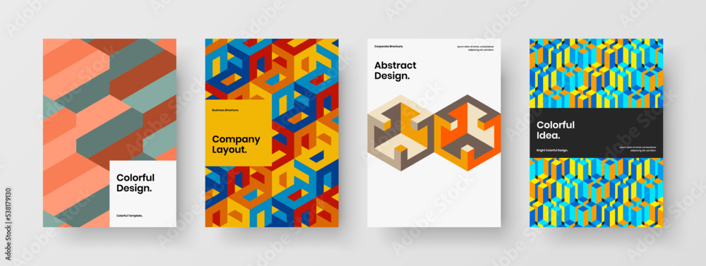 Obraz premium Fresh mosaic pattern book cover layout set. Premium corporate identity vector design illustration bundle.