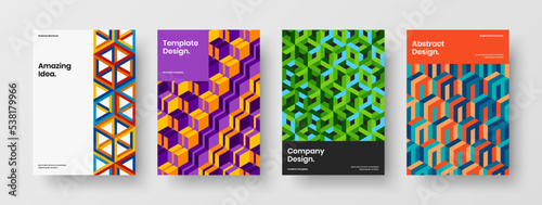 Creative geometric pattern catalog cover layout collection. Simple postcard A4 design vector illustration bundle.