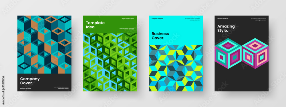 Modern geometric pattern flyer layout set. Fresh annual report design vector illustration collection.