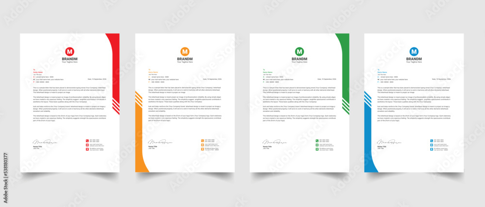 modern corporate & clean company business style letterhead set. editable advertising promotional minimal a4 size poster magazine brochure with landing page, annual report, company profile template. 