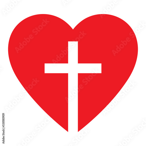Christian cross icon in the heart inside.  Jesus love symbol. God vector illustration.