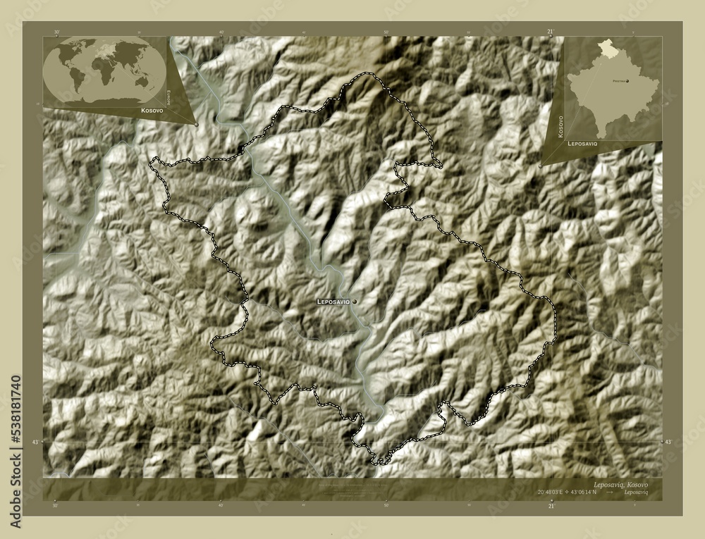 Obraz premium Leposaviq, Kosovo. Labelled points of cities