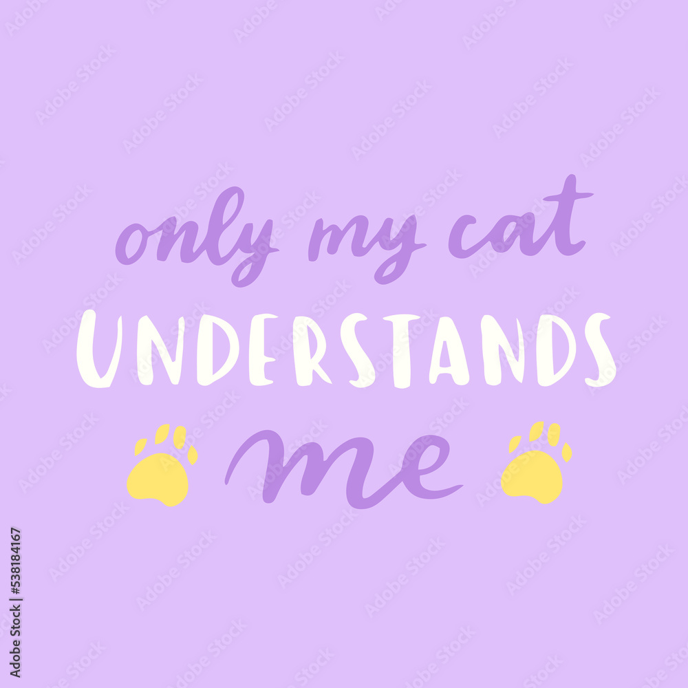 Cat phrase colorful poster. Inspirational quotes about cat, and domestical pets. Hand written phrases for poster, cat adoption lettering. Adopt a cat.
