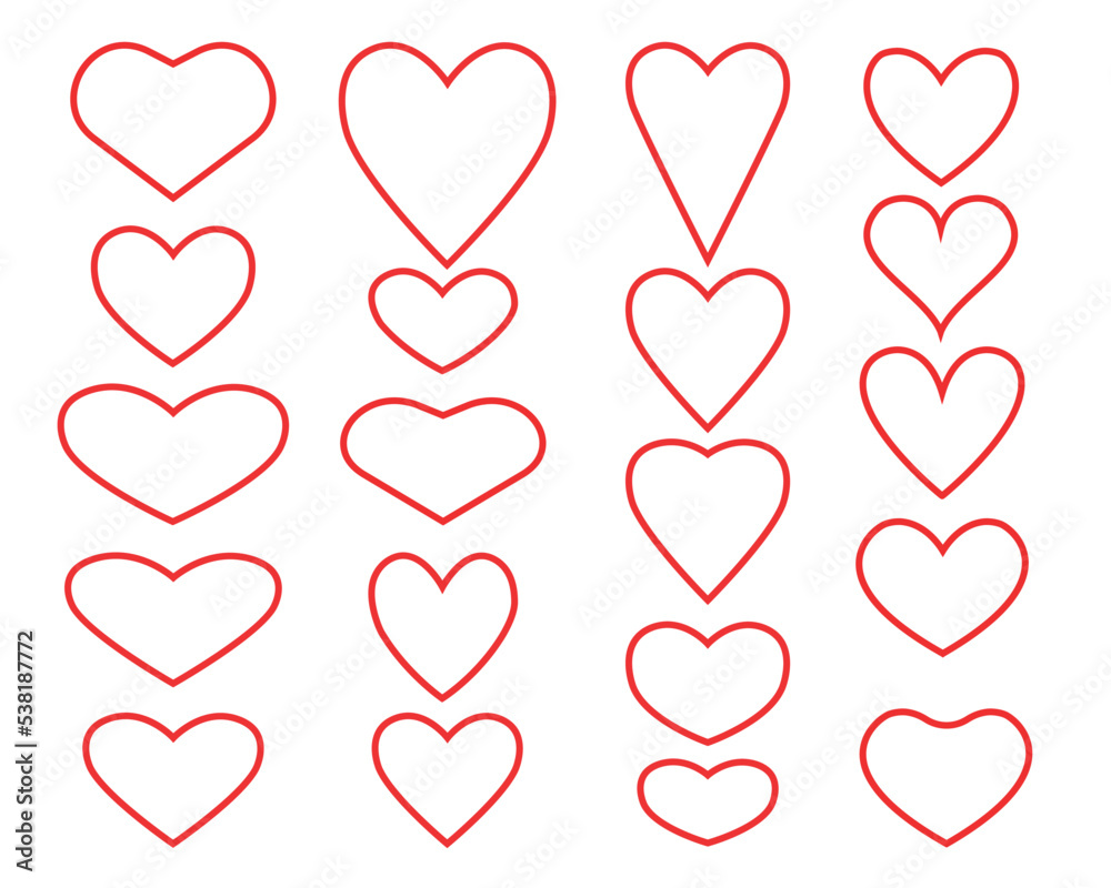 Vector set of hearts different shape. Valentine's day icon collection