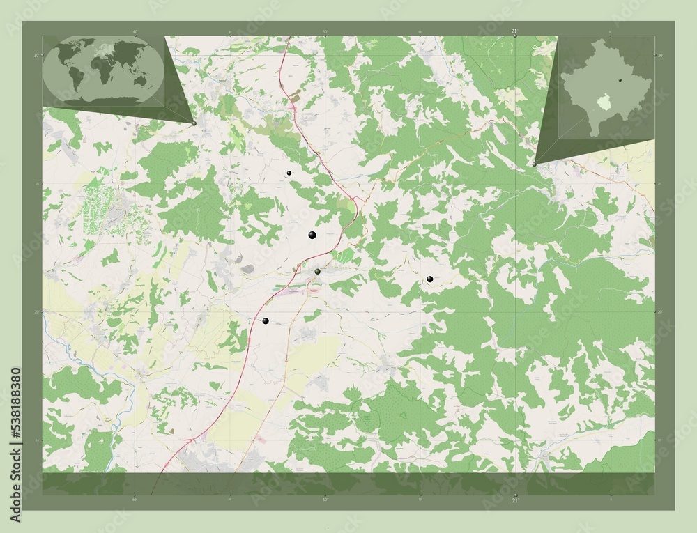 Obraz premium Suhareka, Kosovo. OSM. Major cities