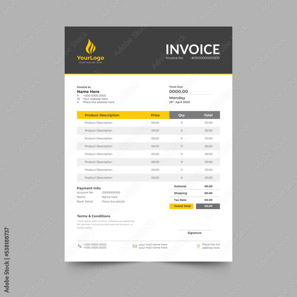 Modern minimal business invoice template design