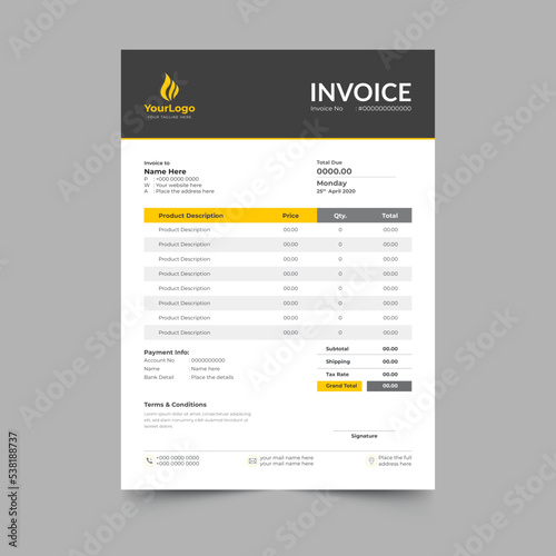 Modern minimal business invoice template design