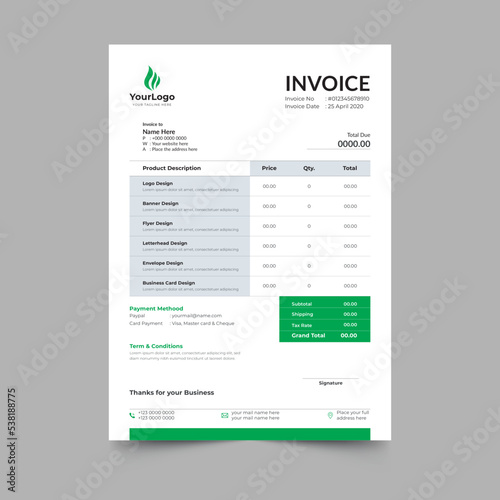 Modern minimal business invoice template design