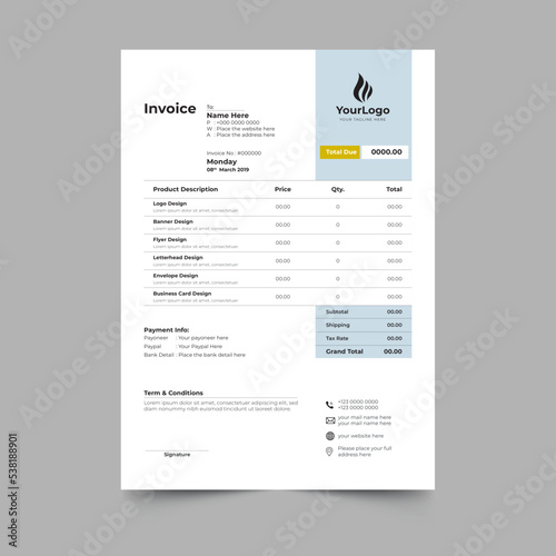 Modern minimal business invoice template design