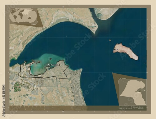 Al Asimah, Kuwait. High-res satellite. Labelled points of cities photo