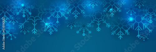 Fototapeta Christmas blue background with snow and snowflake