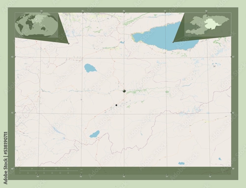 Fototapeta premium Naryn, Kyrgyzstan. OSM. Major cities