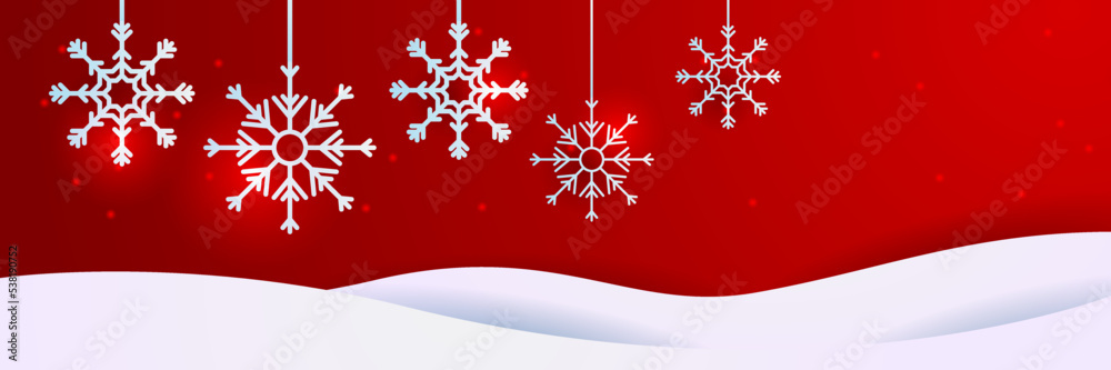 Christmas red background with snow and snowflake. Christmas card with snowflake border vector illustration Christmas red background with snow and snowflake. Christmas card with snowflake border vector illustration
