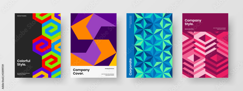 Original geometric hexagons company identity concept composition. Trendy book cover design vector illustration bundle.