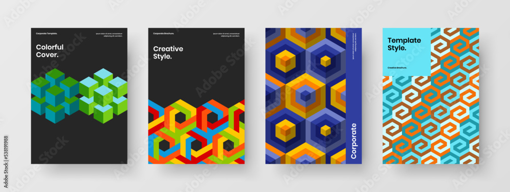 Amazing flyer design vector layout set. Creative geometric hexagons magazine cover concept collection. Amazing flyer design vector layout set. Creative geometric hexagons magazine cover concept collection.