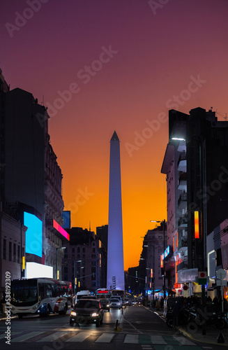Fototapeta The Obelisk (El Obelisco) at night in Buenos Aires, Argentina