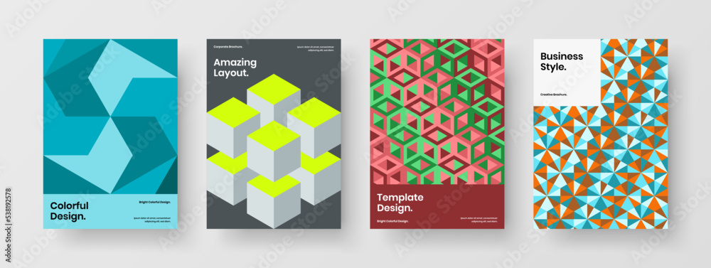 Creative annual report A4 design vector illustration composition. Trendy mosaic shapes banner layout collection.