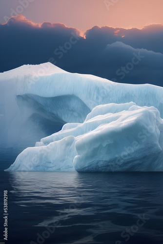 A massive iceberg and ice floes in the North Sea.