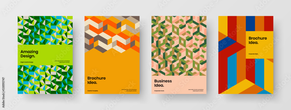 Obraz premium Multicolored company identity vector design template bundle. Original geometric shapes placard concept collection.