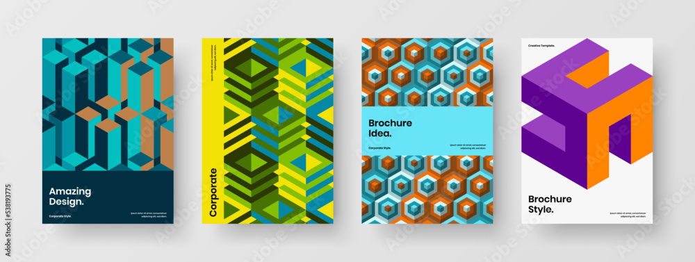 Fototapeta premium Trendy geometric tiles corporate identity concept collection. Amazing company cover A4 design vector layout set.
