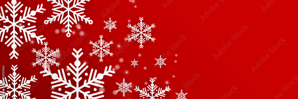 Red and white christmas snowflake banner background with text space Red and white christmas snowflake banner background with text space