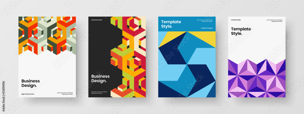 Premium geometric tiles corporate identity layout set. Original journal cover vector design template composition.