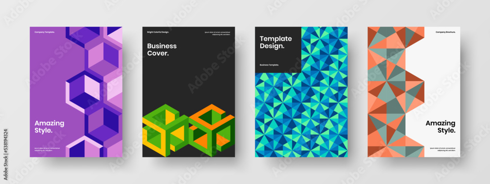 Multicolored poster vector design template set. Original mosaic tiles banner concept collection.
