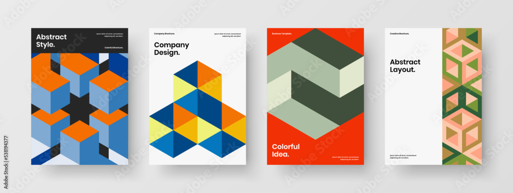 Abstract geometric hexagons company identity template collection. Fresh corporate brochure A4 vector design illustration composition.