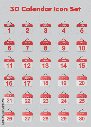 calendar icon set 3d rendering