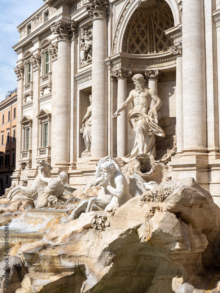 Roma, Italy. Fontana di Trevi. Amazing view of the Trevi Fountain. One of the most beautiful landmarks in Rome. Postcard from Italy