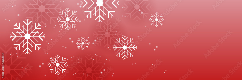 Christmas red background with snow and snowflake