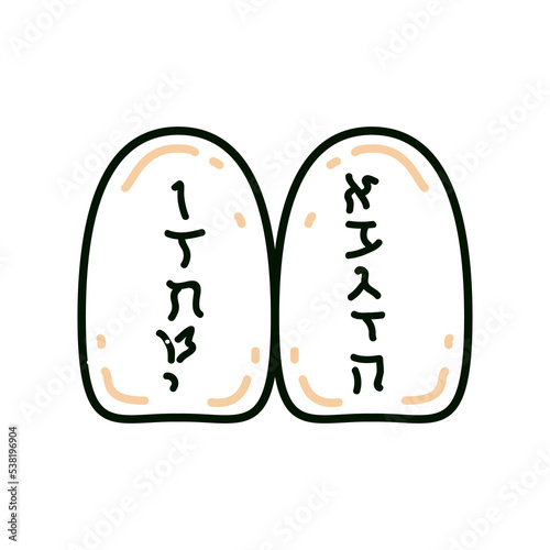 Tablets of Moses. Tablets of the Covenant with ten commandments of the Holy Bible in Hebrew on white background. Torah Moshe.