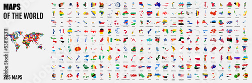 All 225 Complete Countries Map of the World Perfect Icons . A complete maps of the world. Every single country map are listed and isolated with names.