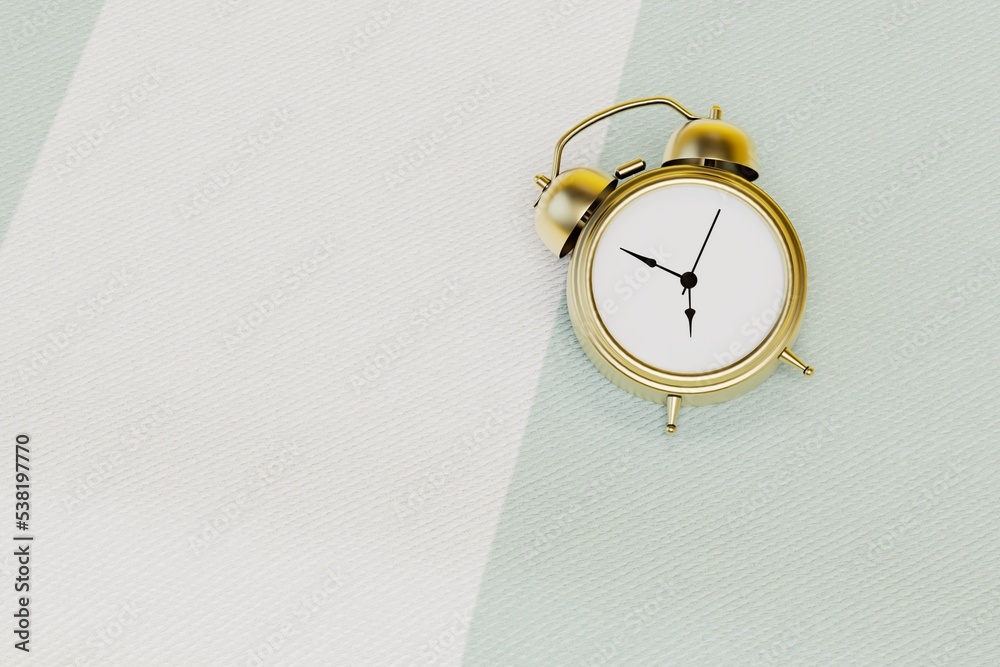 alarm clock on a gray-white background. copy paste, copy space. 3D render alarm clock on a gray-white background. copy paste, copy space. 3D render
