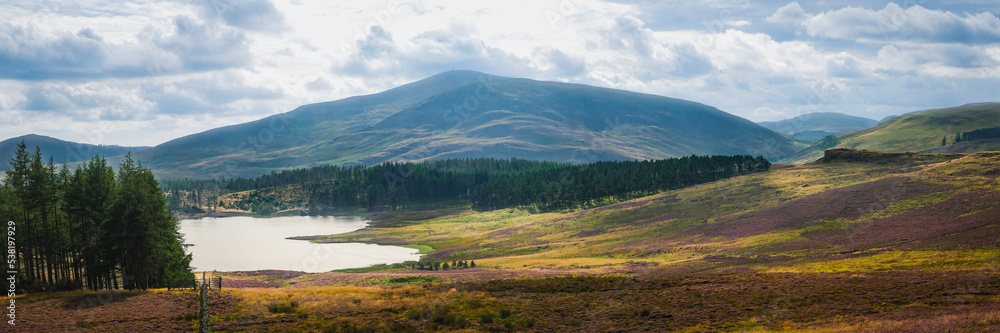 Panorama of Glen Isla in the Angus Glens in of Scotland