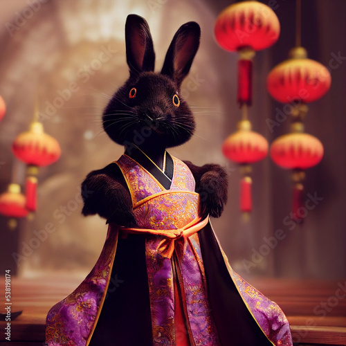 Black chinese tradittional rabbit, New Year Symbol 2023 photo