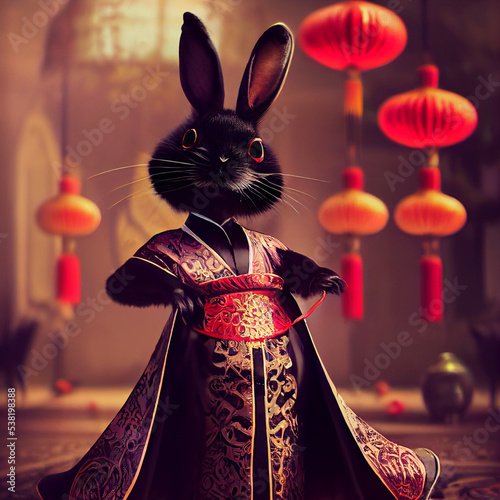 Black chinese tradittional rabbit, New Year Symbol 2023 photo