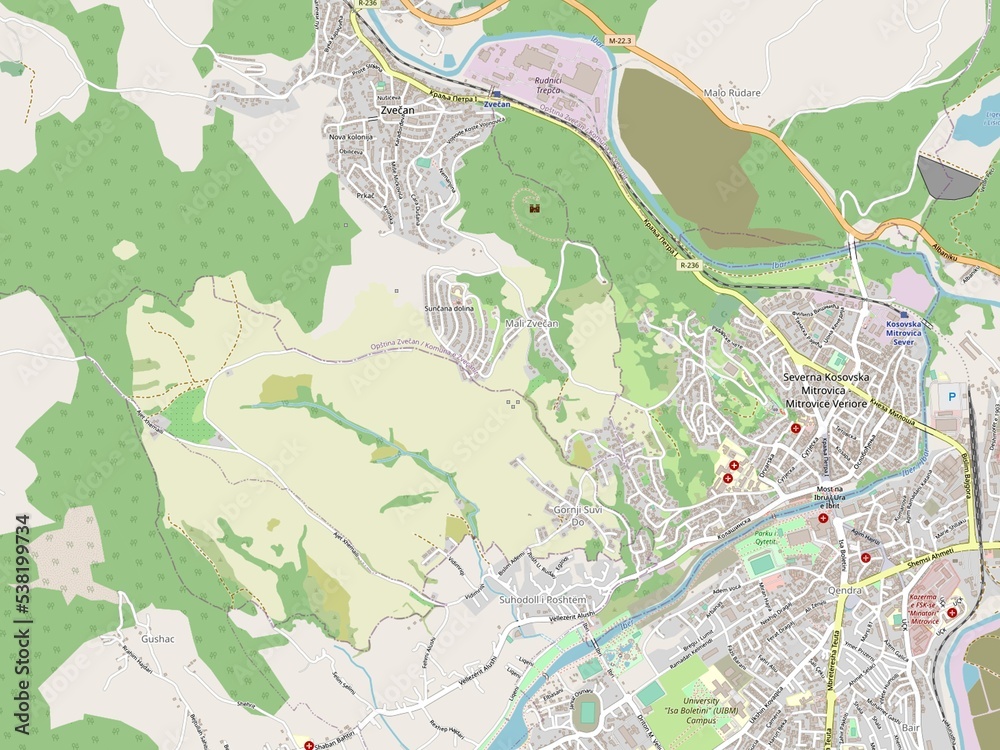 North Mitrovica, Kosovo. OSM. No legend North Mitrovica, Kosovo. OSM. No legend
