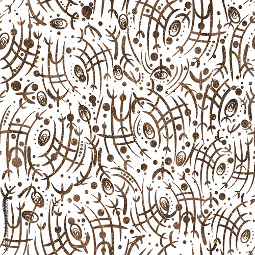 Abstract seamless pattern on transparent background. Paper texture  brown watercolor stains and splashes of golden glitter on pattern.  pattern  sp02a 