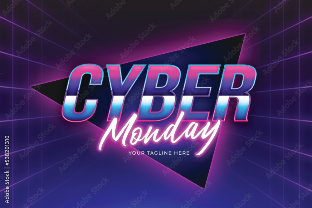 gradient cyber monday neon lettering vector design illustration