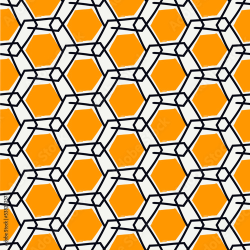 Paint brush hexagons. Hand drawn honeycombs background. Hexahedrons wallpaper. Hives motif. Geometric backdrop. Ethnic digital paper. Web designing. Textile print. Seamless pattern.