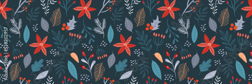 Winter seamless long pattern with plants