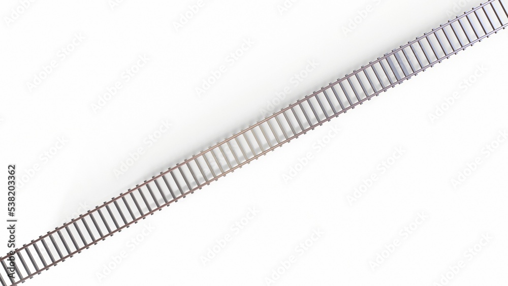 Single curved railroad track isolated on white background 3d-rendering Single curved railroad track isolated on white background 3d-rendering
