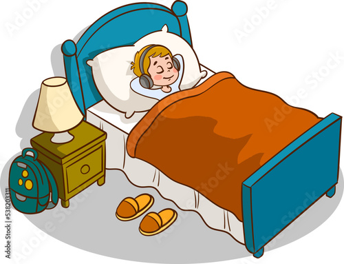 cute boy sleeping in his room