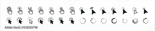 Cursor set icon. Mouse click cursor. Cursor and loading icons collection. Vector illustration.