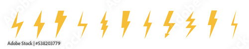Lightning bolt icons set. Flash icon. Vector illustration.