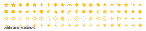 Set of 80 stars icon. Yellow Star icons. Rating star web collection. Vector illustration.
